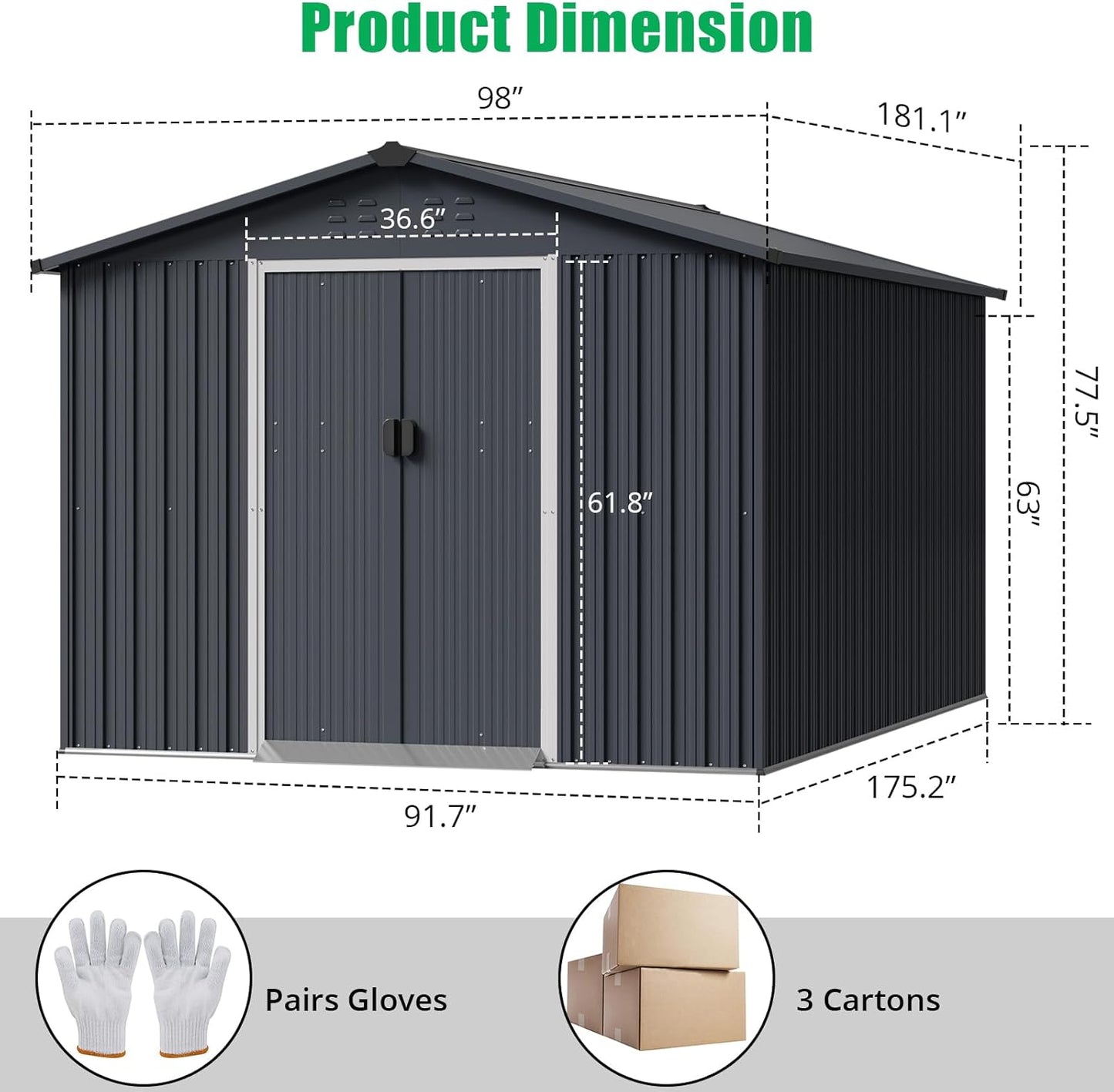 8 X 15 Ft Outdoor Storage Shed, Spacious Garden Tool Sheds with Lockable Door (Lock Not Included) and Vent, Durable Metal Patio Shed for Garden, Backyard, Lawn Mower Storage, Gray