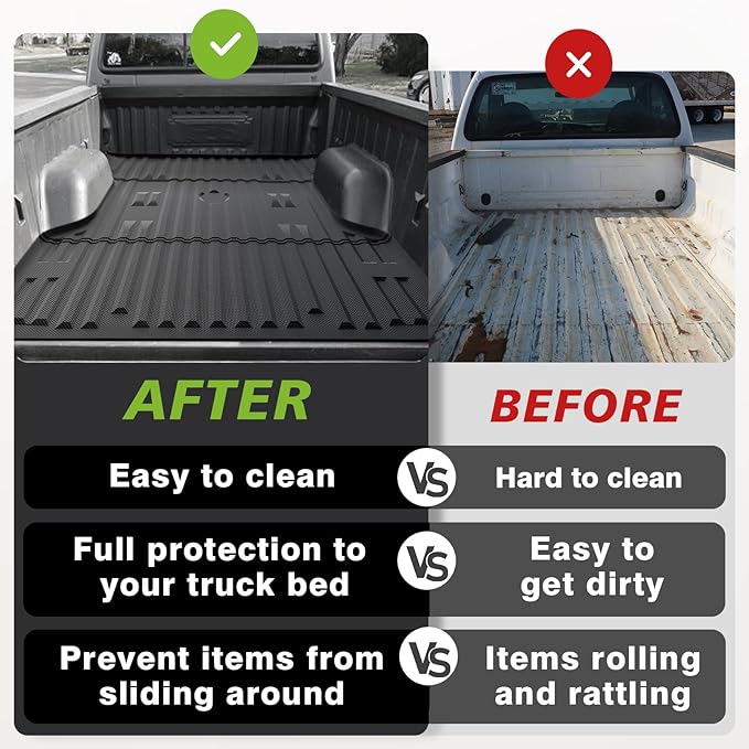 TripleAliners Truck Bed Mat Compatible with 1999-2016 Ford Super Duty F250/F350/F450 Accessories 6.8FT Vehicle Perfectly Flush All Weather Protection TPE Heavy Duty Pickup Bed Liner Cargo Mat