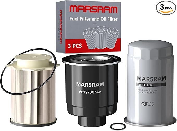 Marsram 6.7 Cummins Fuel Filter and Oil Filter Fits for 2013-2018 Ram 2500 3500 4500 5500, 6.7 Cummins Oil Filter for 2013 2014 2015 2016 2017 2018 Dodge Ram Replaces 68157291AA 68197867AA 5083285AA