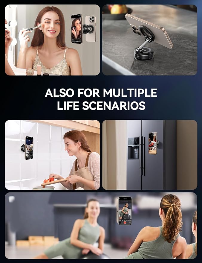 JOYROOM Magsafe Car Mount, Vacuum Car Phone Mount with Strong Magnet, 360° Metal Strut Suction Cup Phone Mount for iPhone 17 Pro Max/16 15 14 13 12 Series& Android Magsafe Case, Black