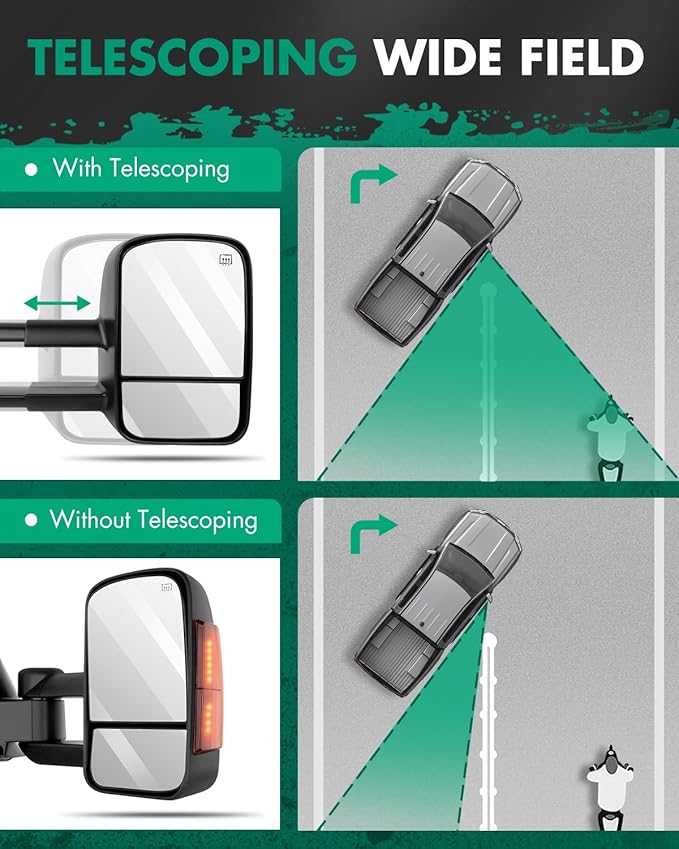 SCITOO Tow Mirrors Compatible with for 2003-2007 For Chevy Silverado 3500/Suburban 1500/2500 Tahoe 1500 HD Pickup Truck Power Adjusted Heated Turn Signal Light Black Towing Mirrors LH RH