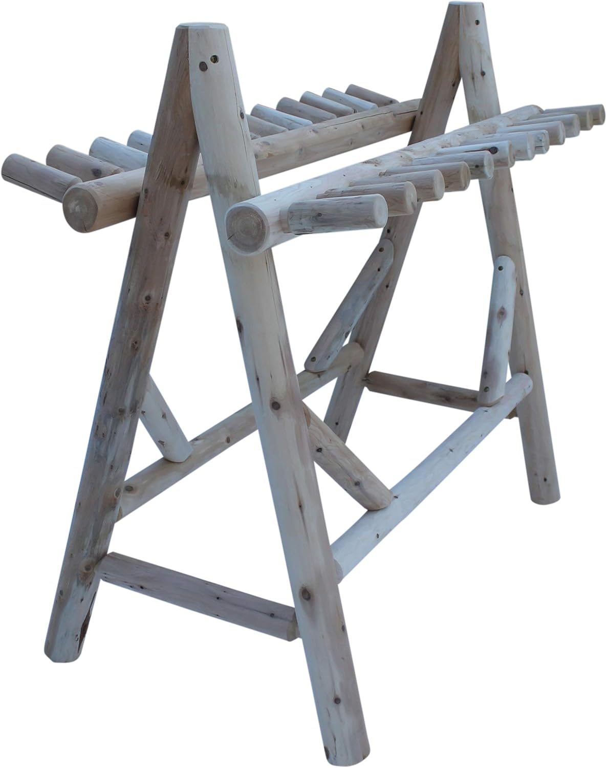 22-Place Freestanding Ski Log Racks, Pole Ski Holders, Garage Racks for Organization, Pole Stands, Snowboard Rack Garage, Snow Skis Sports Storage - Natural + 15" Anchor Kit