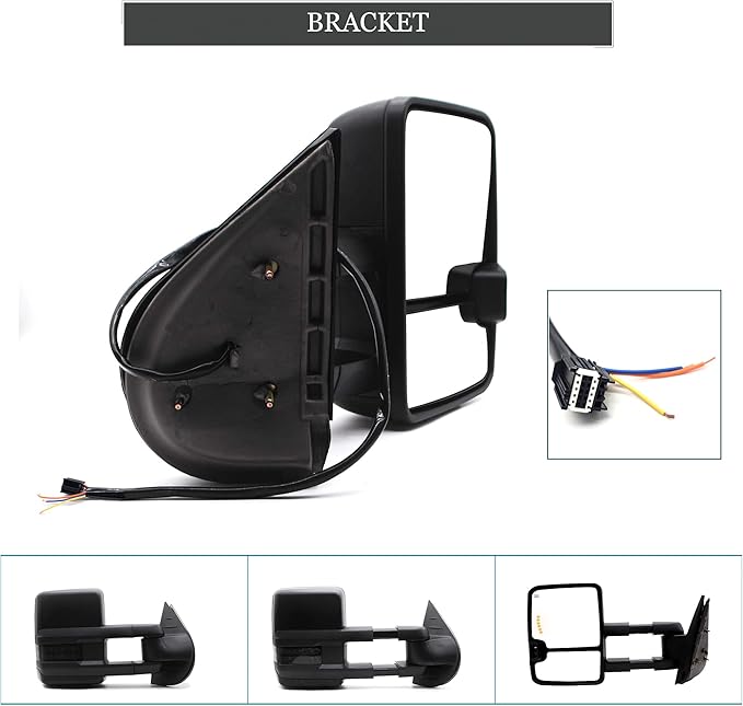 ReYee Towing Mirrors fit for 2007-2014 Chevy Silverado 1500 2500 3500 Tahoe Suburban GMC Yukon Sierra with Power Heated Turn Signal Light Arrow Signal On Glass Manual Telescoping Folding Black Cap