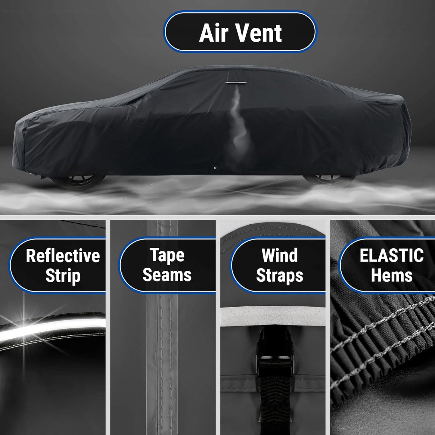 iCarCover Custom Car Cover for Chevy Malibu Wagon (1964-1972) Waterproof All Weather Rain Snow UV Sun Protector Full Exterior Indoor Outdoor Car Cover (Stripe - Black/Gray)