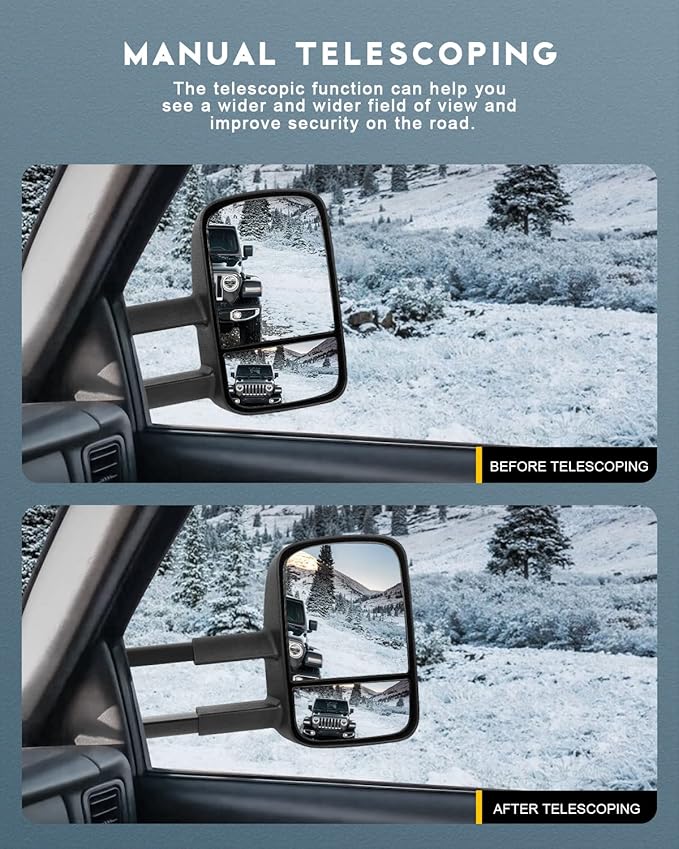 OCPTY Pair Set Towing Mirrors Manual Telescoping Extended Side View Mirror For Chevy Silverado Suburban Tahoe Avalanche, For Gmc Sierra Yukon Xl Yukon (Just Fit 07 New Body Style