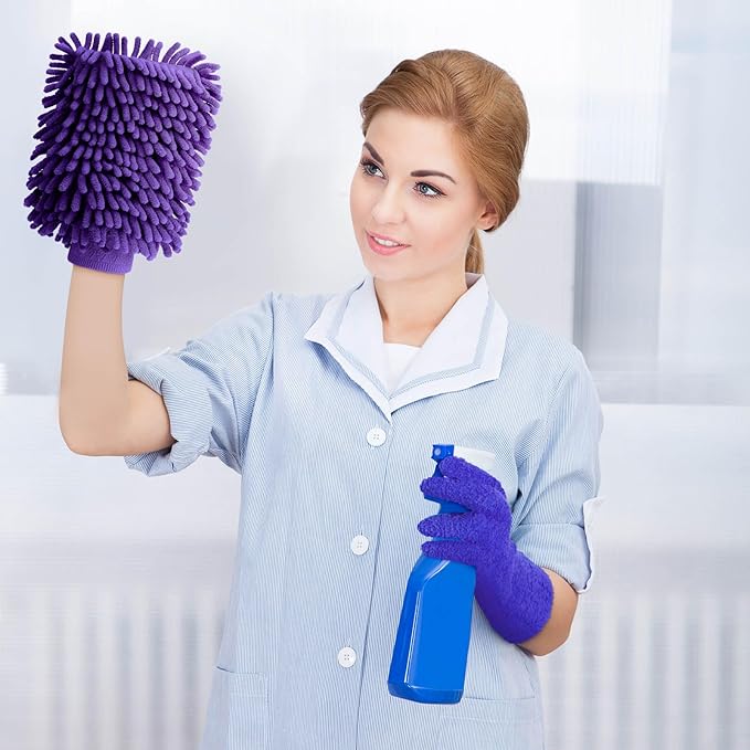 6 Pcs Microfiber Dusting Mitt Gloves Microfiber Washable Dusting Gloves Car Wash Mitt for Leaf Cleaning Plant