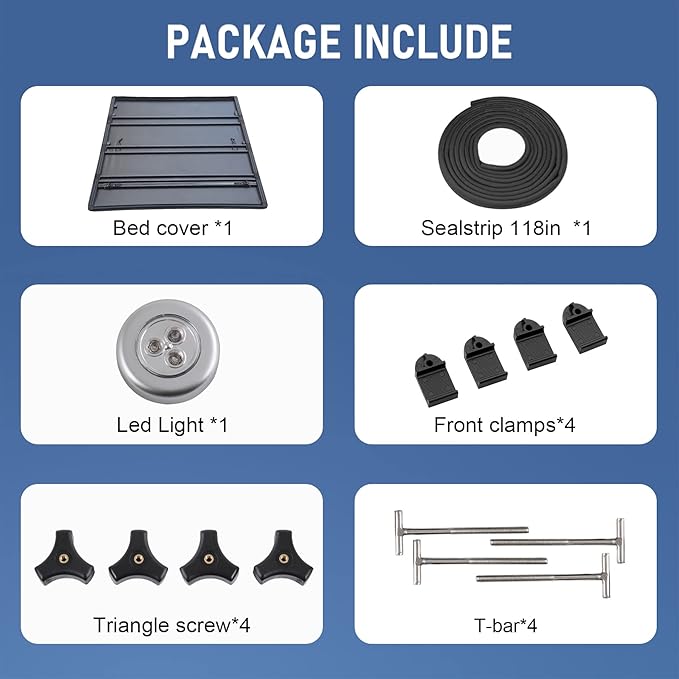 CARMOCAR Quad-Fold Soft Folding Truck Tonneau Cover Replacement for Ford F-150 2015-2024 Styleside Waterproof Tonneau Covers Top Mount Assembly LED Lamp 6'5" Bed