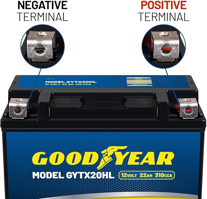 Goodyear GYTX20HL - 12 Volt 22 AH, 310 CCA, Rechargeable High-Performance, Maintenance Free, SLA - AGM Battery for Motorcycle, ATV, UTV, Scooter, Snowmobile, Motorbike and more!