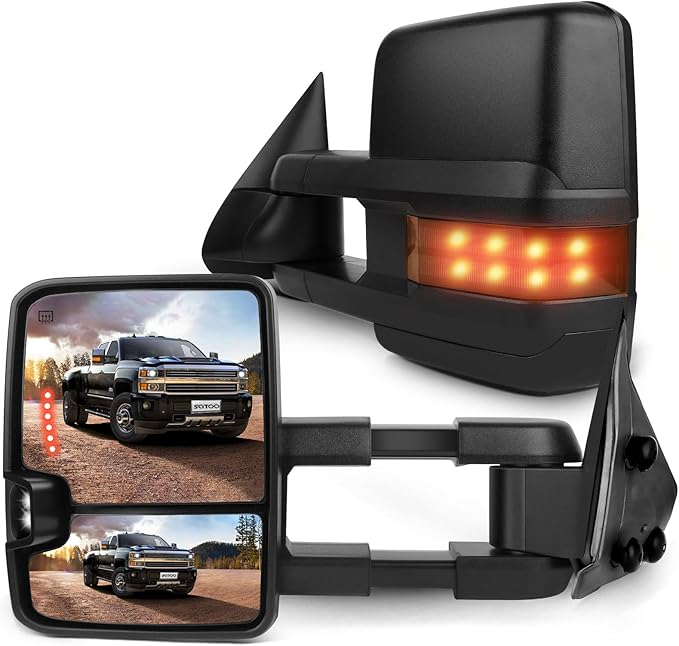 SCITOO Towing Mirrors Fit for 2003-2006 for Chevy Silverado Tahoe Suburban Avalanche for GMC Sierra Yukon for Cadillac Power Adjusted Heated LED Signal Light Manual Folding Pair Tow Mirrors