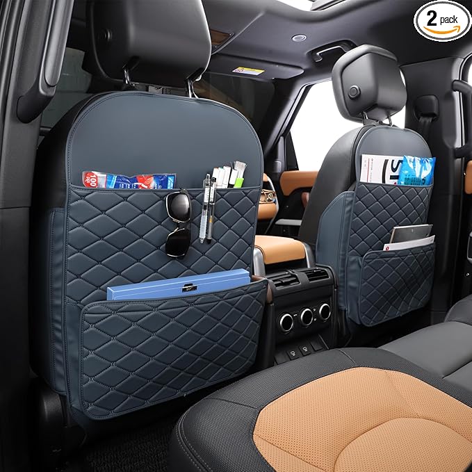Seat Back Protector + Large Capacity Pocket Storage Organizer,Preventing the Impact of Children Stepping on the Seat Backrest (Blue)