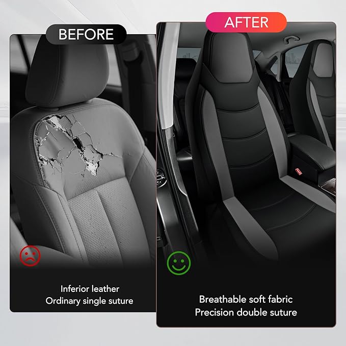 Road Comforts Car Seat Cover, Leather Car Seat Covers, Automotive Low Back Front Car Seat Covers, Airbag Compatible, Universal Fit for Most Cars (Black)