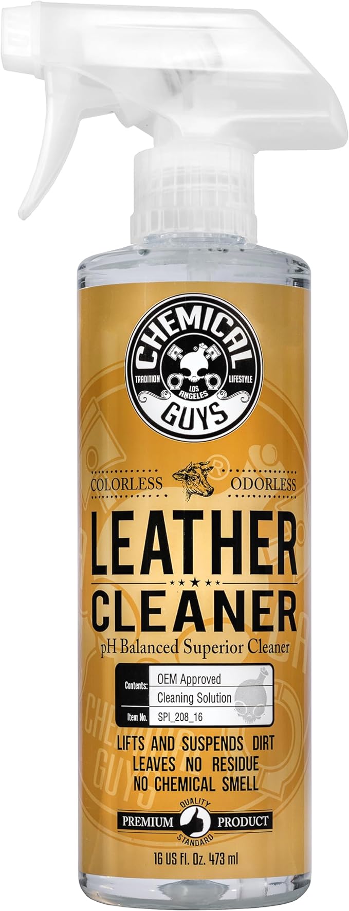 Chemical Guys Colorless and Odorless Leather Cleaner - Safe for Natural, Synthetic, Faux, and Pleather, Cleans Car Interiors, Furniture, Boots, and More - 16 oz