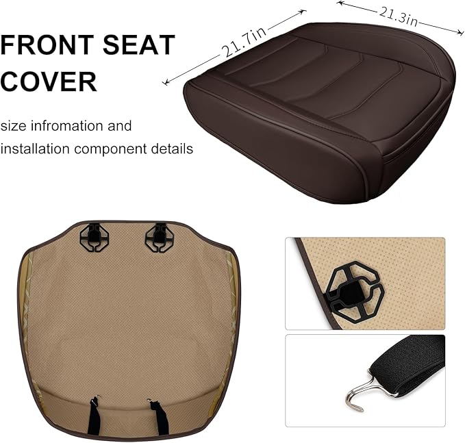 Car Seat Cover for Luxury & Comfort - PU Leather, Anti-Slip, Full Wrap Protection with Storage Pocket for Bottom Cushion - Universal Fit for 95% of Vehicles (Coffee Color,2 Piece)