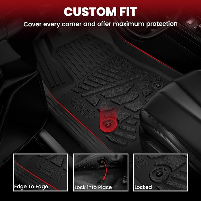 LASFIT Floor Mats 2019-2025 for Ram 2500/3500 Crew Cab with Bench Seat (Not for Bucket Seat & Model with PTO KIT or 4X4 Shifter), All Weather TPE Custom Fit Car Mats Floor Liners 1st & 2nd Row, Black