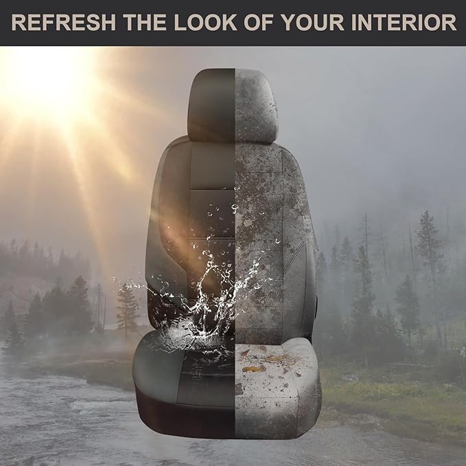 GIANT PANDA Neoprene Full Set Car Seat Covers, Leak-Proof & Waterproof Front&Rear/Back Car Seat Protector Fit 95% Cars Sedans SUV（Grey/Gary+Black）