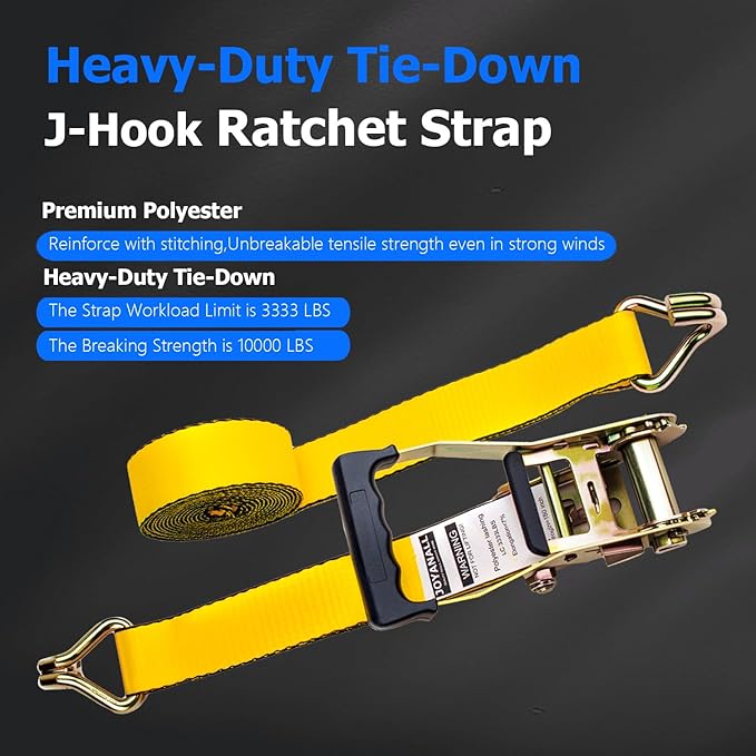 2 Inch Heavy Duty Ratchet Straps, 15ft Tie Down Straps Ratchet with Double J Hook, 10000lbs Breaking Strength, Cargo Ratchet Straps for Moving Motorcycle, Trailer & Trucks (4 Pack)