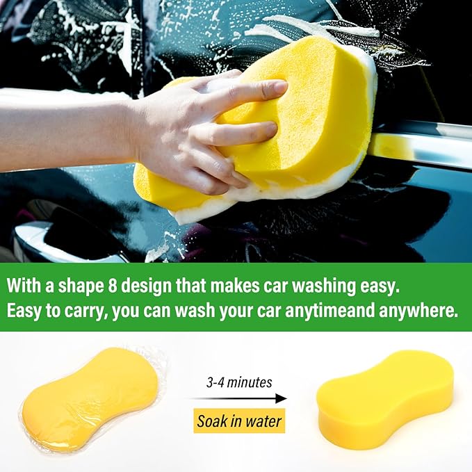 2 Pack Car Wash Mitt Microfiber & Car Wash Sponge,Non Scratch Microfiber Mitt and Sponges for Car Washing Supplies,Trucks and Motorcycles