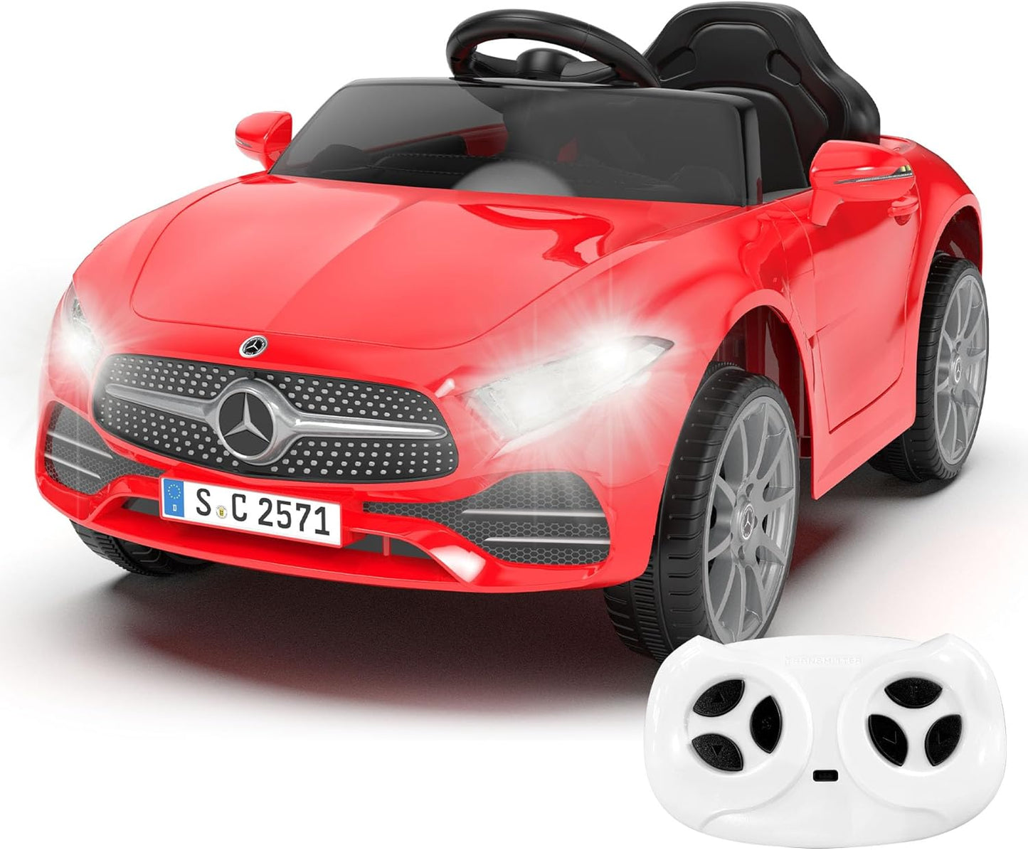 12V Kids Ride On Car with 2.4G Remote Control,Battery Powered Electric Car Ride On Vehicle Double Doors, 5 Point Safety Belt,LED Light (SC-Red)