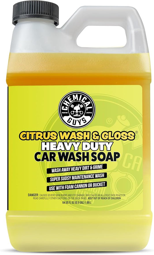 Chemical Guys Citrus Wash & Gloss Foaming Car Wash Soap - High Suds Formula for Foam Cannons, Foam Blasters, or Bucket Washes - Safe on Paint, Clear Coat, and Wax, Citrus Scent - 64 oz (Half Gallon)