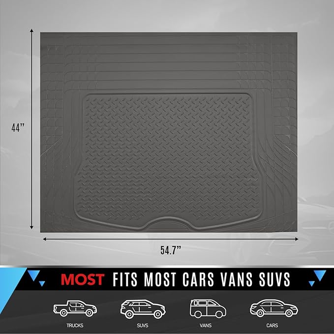 PIC AUTO Heavy Duty Rubber Trunk Cargo Liner Floor Mats, Trimmable to Fit for Car, SUV, Van, and Trucks – All-Weather Protection, Anti-Slip Backing, Easy to Clean, Durable and Long-Lasting (Gray)
