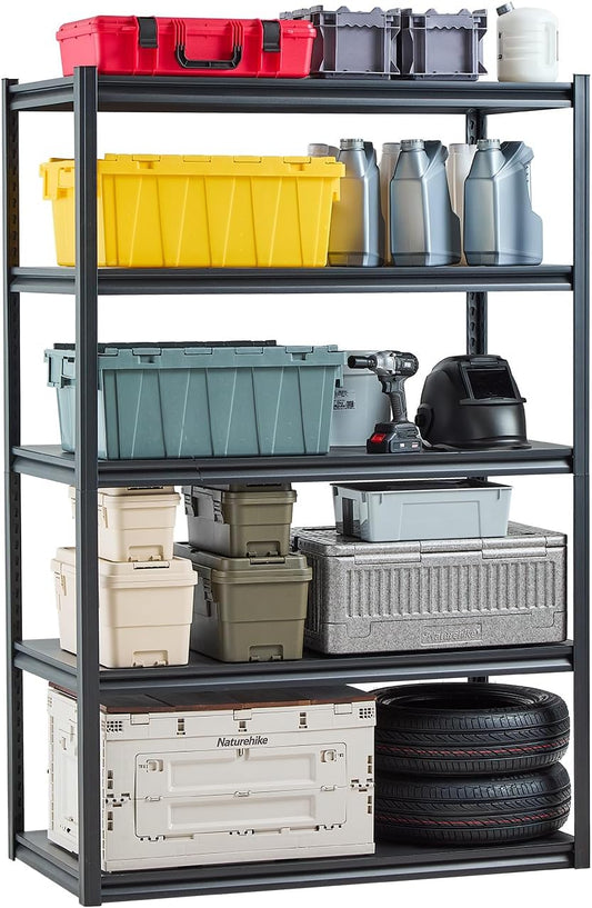 VEVOR Storage Shelves, 3000 lbs, 5 Tier Garage Storage Shelving, 24" D x 48" W x 72" H Adjustable Metal Shelves for Garage Shelves Utility Rack Shelf, Ideal for Kitchen, Warehouse, Basement, Black