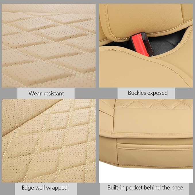MIROZO Front Seat Covers for Car,2PCS Waterproof Car Seat Covers Faux Leather Automotive Seat Covers Car Seat Protector Vehicle Seat Cover for Sedan, Truck and SUV (2PCS Front, Beige