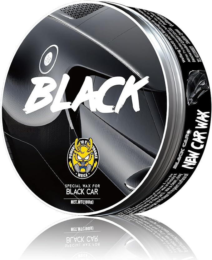 Black Car Wax Paste with Carnauba - Cera para Autos, Swirl Mark Minimizer & Gloss Enhancer for Dark Vehicles, Safe on Clear Coat, 180g Kit w/Applicator Sponge & Microfiber Towel