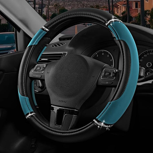 Road Comforts Leather Steering Wheel Cover - Made with PVC Leather - Anti-Slip, Universal Fit 14 1/2 inches to 15 inches - Dark Blue