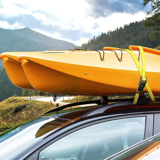 Ratchet Tie Down Strap 15 Ft - 500 lbs Load Cap with 1500 lbs Breaking Limit, Ohuhu Ratchet Tie Downs Logistic Cargo Straps for Moving Appliances, Motorcycle (Yellow, 8-Pack)