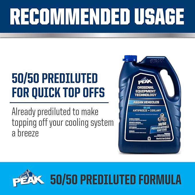 PEAK OET Extended Life Blue 50/50 Prediluted Antifreeze/Coolant for Asian Vehicles, 1 Gal.