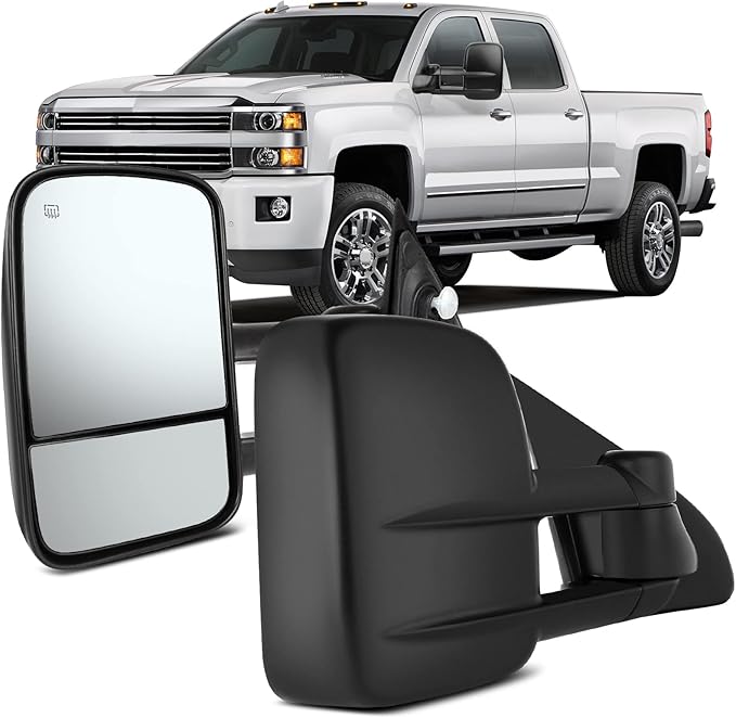 OCPTY Tow Mirrors Power Heated Left Driver Right Passenger Side Towing Mirrors Fit For 2014-2018 For Chevy For Gmc 1500 2015-2019 For Chevy For Gmc 2500 Hd 3500 Hd With Black Housing Manual Folding