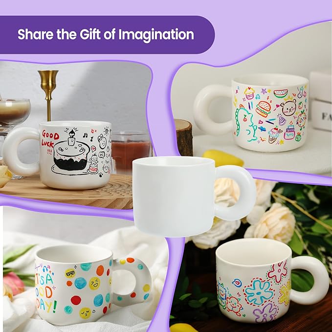 Paint Your Own Ceramic Mug Kit - DIY Ceramic Painting Kit for Adults Kids, Paintable Ceramic Mug Decorating Set, Custom Mugs Design Your Own, Ceramic Painting Kit Includes Mug, Paints, Manual
