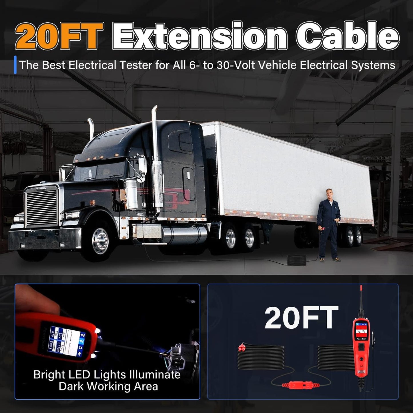 Autel PowerScan PS100 Automotive Circuit Tester 2.0, 12-24V Power Circuit Probe Tool, Auto Electrical Short Open Circuit Finder, AC/DC/Resistance/Component/Signal/Test Tool, w 20ft Extension Cable