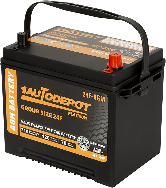 BCI Group 24F Car Battery, 12V 70Ah Automotive Battery Premium Maintenance Free AGM Batteries, 710CCA, 120RC, 36 Months Warranty