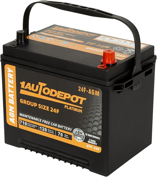BCI Group 24F Car Battery, 12V 70Ah Automotive Battery Premium Maintenance Free AGM Batteries, 710CCA, 120RC, 36 Months Warranty