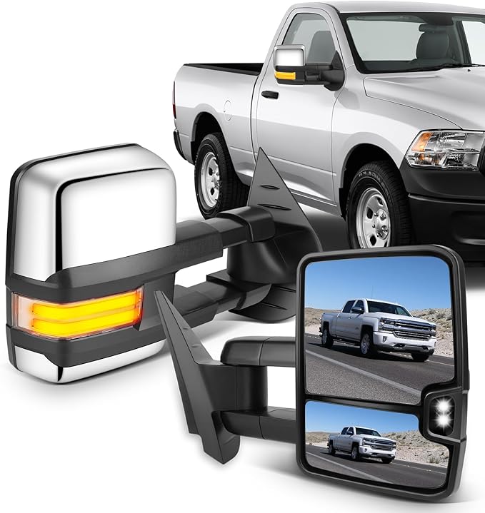 ECCPP Towing Mirrors Tow Mirrors With 2207-2014 For Chevy Silverado For GMC Sierra All Models Power Adjusted Heated Led Turn Signal Running Width Light Chrome Pickup Truck