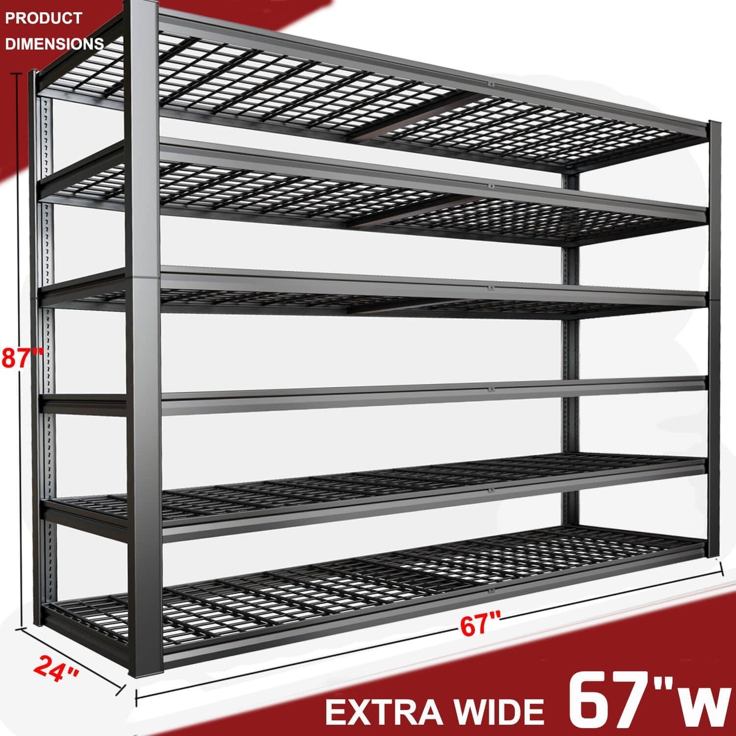 67" W Garage Shelving Heavy Duty, Adjustable 6 Tier Metal Shelves, Commercial Metal Shelf Rack, Industrial Shelving