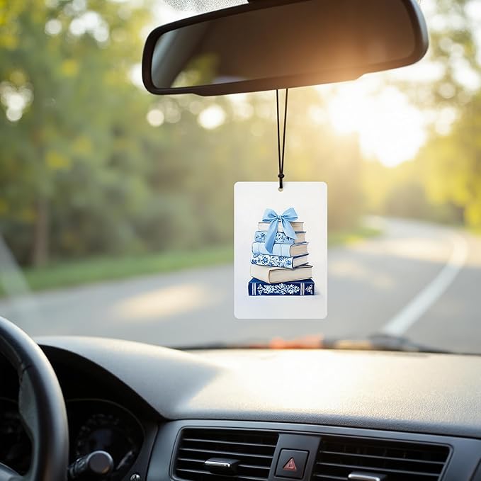 Blue Trendy Coquette Bow Car Air Freshener 4 Pcs, Books Lovers Gifts Hanging Air Freshener for Cars Closet Drawer Books Bathroom Office, Girly Car Accessories Mirror Decor for Women