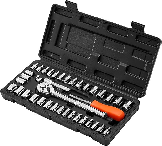 VEVOR Socket Set, 39 Pieces, 3/8 & 1/4 inch Drive Socket and Ratchet Set, SAE and Metric Size, Mechanic Tool Kit with Ratchet Wrench, Accessories, Storage Case, CR-V Alloy Steel, for Automotive Repair