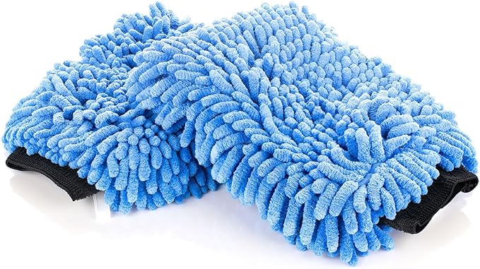 The Rag Company - Premium Chenille Microfiber Knobby Wash Mitts - Perfect for Car Washing and Detailing; Scratch-Free, Lint-Free, Double-Sided, Plush, and Absorbent; Blue (2-Pack)