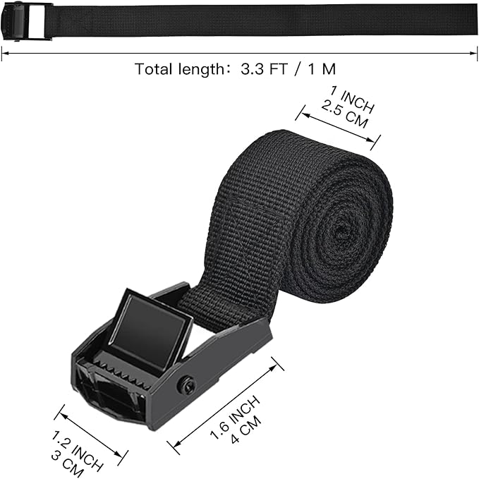 Tie Down Straps 6 Pcs Lashing Strap 3.3' x 1" Adjustable Heavy Duty Cam Buckle Cinch Straps for Cargo, Trucks, Luggage, Trailer, Motorcycle (Black)