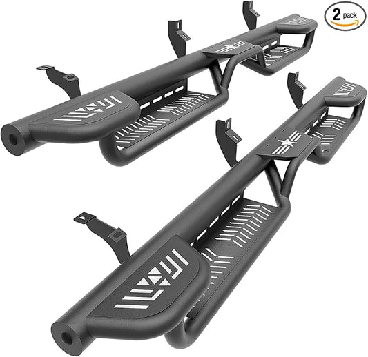 Three Raised Steps Running Boards Compatible for 2019-2025 Ford Ranger Supercrew Cab Side Steps (4 Full Size Doors), Two Stairs Design Bolt-on Side Rails Step Nerf Bar