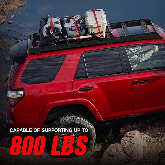 Full Length Roof Rack Cargo Basket Compatible with 2010-2024 Toyota 4Runner 5th Gen Cargo Carrier, Streamlined Heavy-Duty Overland Rooftop Luggage Storage Holder Cargo Racks, 800 LBS Capacity
