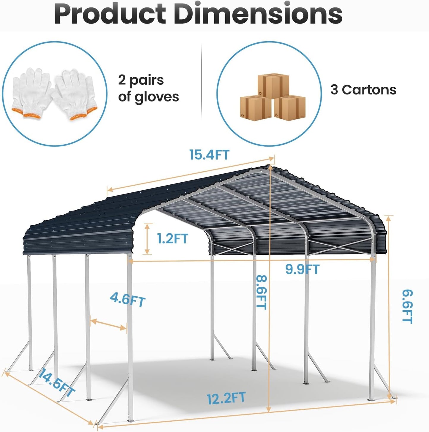 10x15 Ft Carport, Heavy Duty Metal Car Port, All-Weather Protection, Easy Assembly for Cars, Trucks, Boats, Tractors, and Outdoor Storage