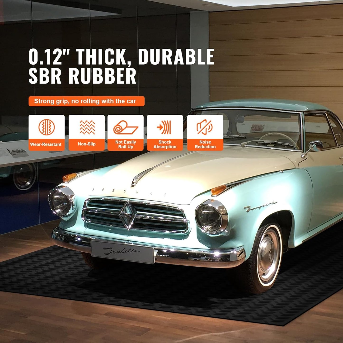 VEVOR Diamond-Plate Flooring Roll, SBR Rubber Mat, Easy to Clean, Gym & Garage Industry, Black