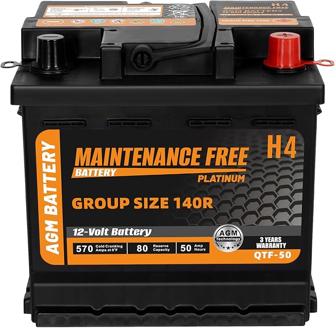 BCI Group 140R Car Battery, 12V 50Ah Automotive Battery Premium Maintenance Free AGM Batteries, 570CCA, 80RC, 36 Months Warranty