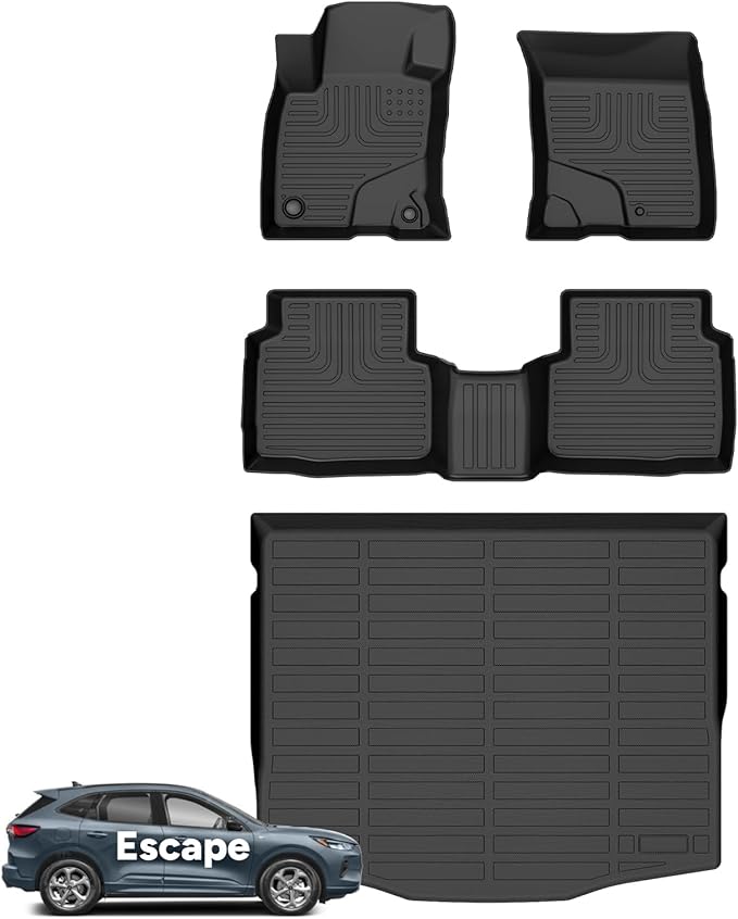 Wayhigh-All Weather Floor Mats and Cargo Mat Set Fit for 2020-2024 2025 Ford Escape (Not Fit Hybrid) Custom Fit TPE Car Mats Waterproof Heavy Duty Rubber Floor Liners for Escape Accessories