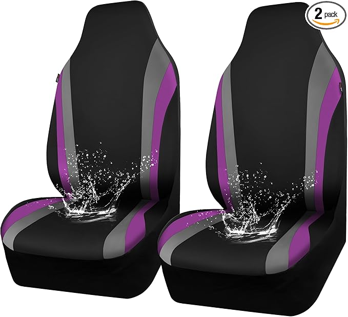 CAR PASS AquaShield Neoprene Waterproof Car Seat Covers Front Seats Only, High Back Bucket Seat Cover,Airbag Compatible,Seat Covers for Women Girl, Universal Fit for Auto Truck Van SUV (Black Purple)
