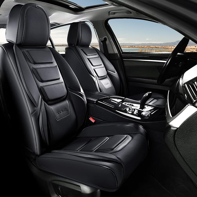 Coverado Car Seat Covers, Front Covers for Cars, Car Seat Cover Front Seats, Automotive Seat Cover, Waterproof, Leather Car Seat Cushion, Universal Interior Covers Seat Protectors for Most Cars Black