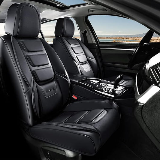 Coverado Car Seat Covers, Front Covers for Cars, Car Seat Cover Front Seats, Automotive Seat Cover, Waterproof, Leather Car Seat Cushion, Universal Interior Covers Seat Protectors for Most Cars Black